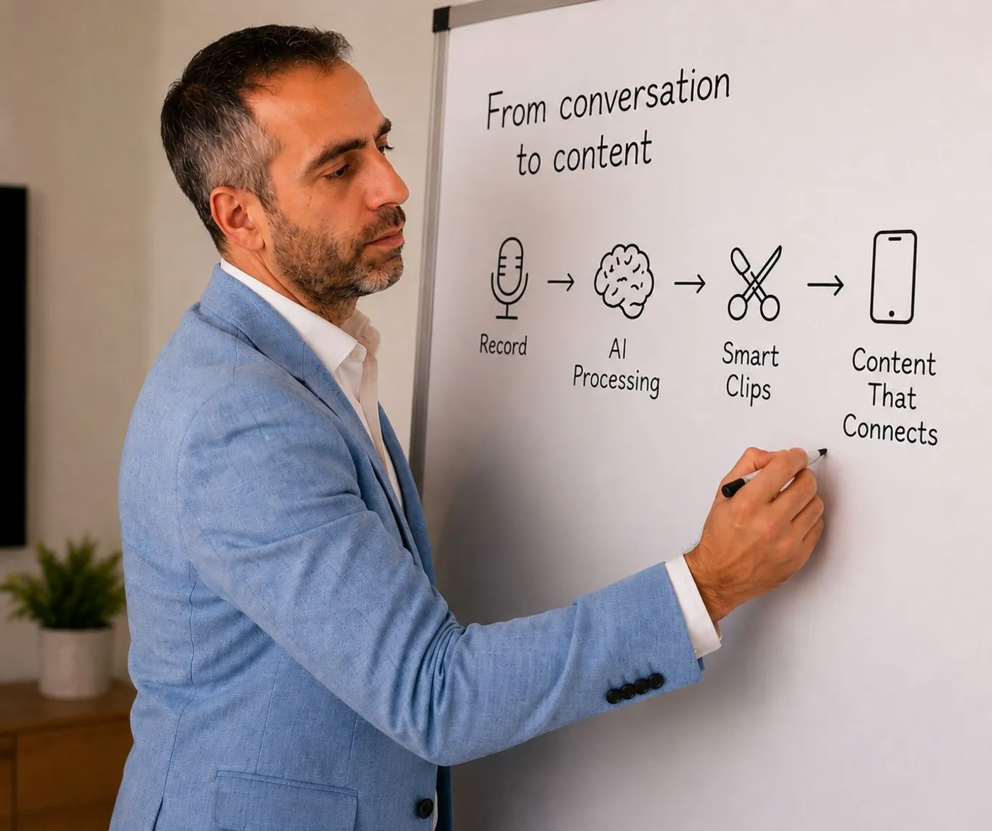 Matthijs explaining a workflow on a whiteboard